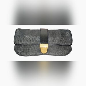 Y2K Banana Republic Small Black Jute Textured Clutch Purse w/ Gold Latch Snap